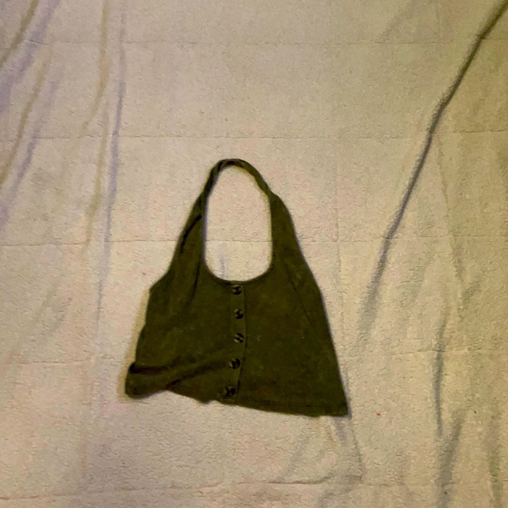 Navy green button down backless crop top